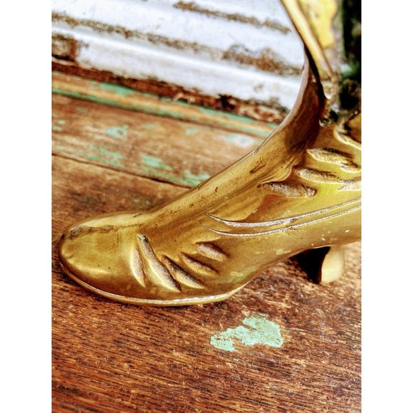 Vintage Brass Victorian Boot Vase Planter - Picture 4 of 13